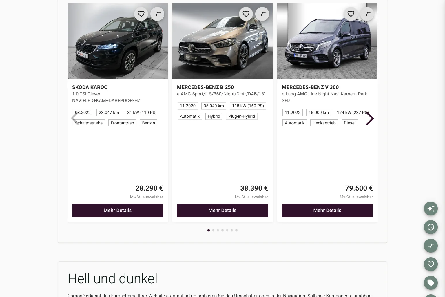 Carposé-Komponenten in den Farben des Autohauses