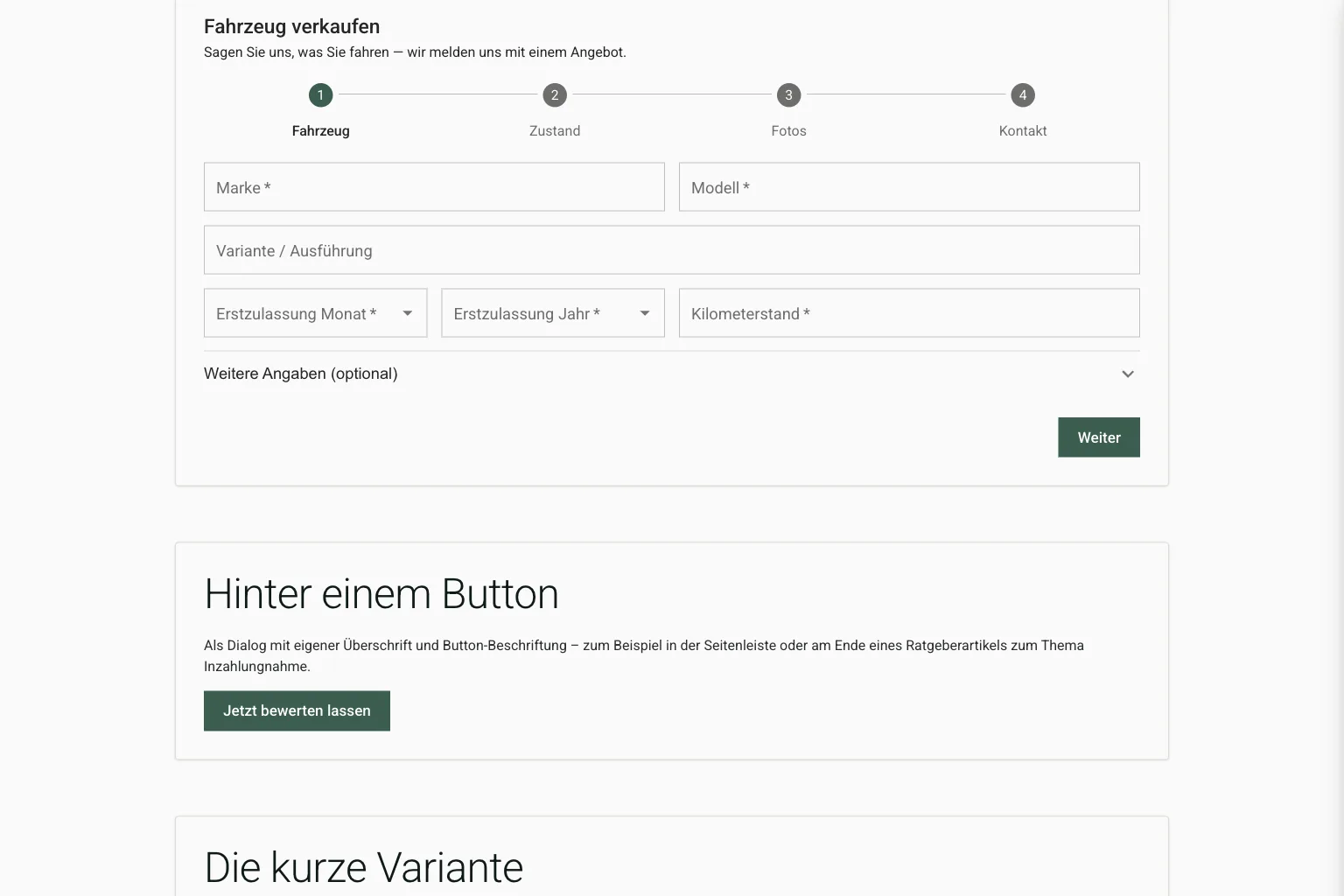 Ankaufsformular mit Fahrzeugdaten, Zustand und Fotos