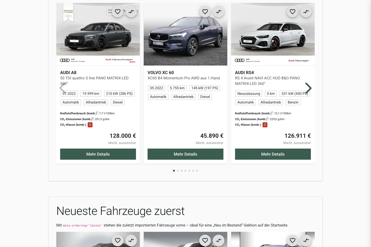 Fahrzeug-Slider mit Highlights aus dem Bestand