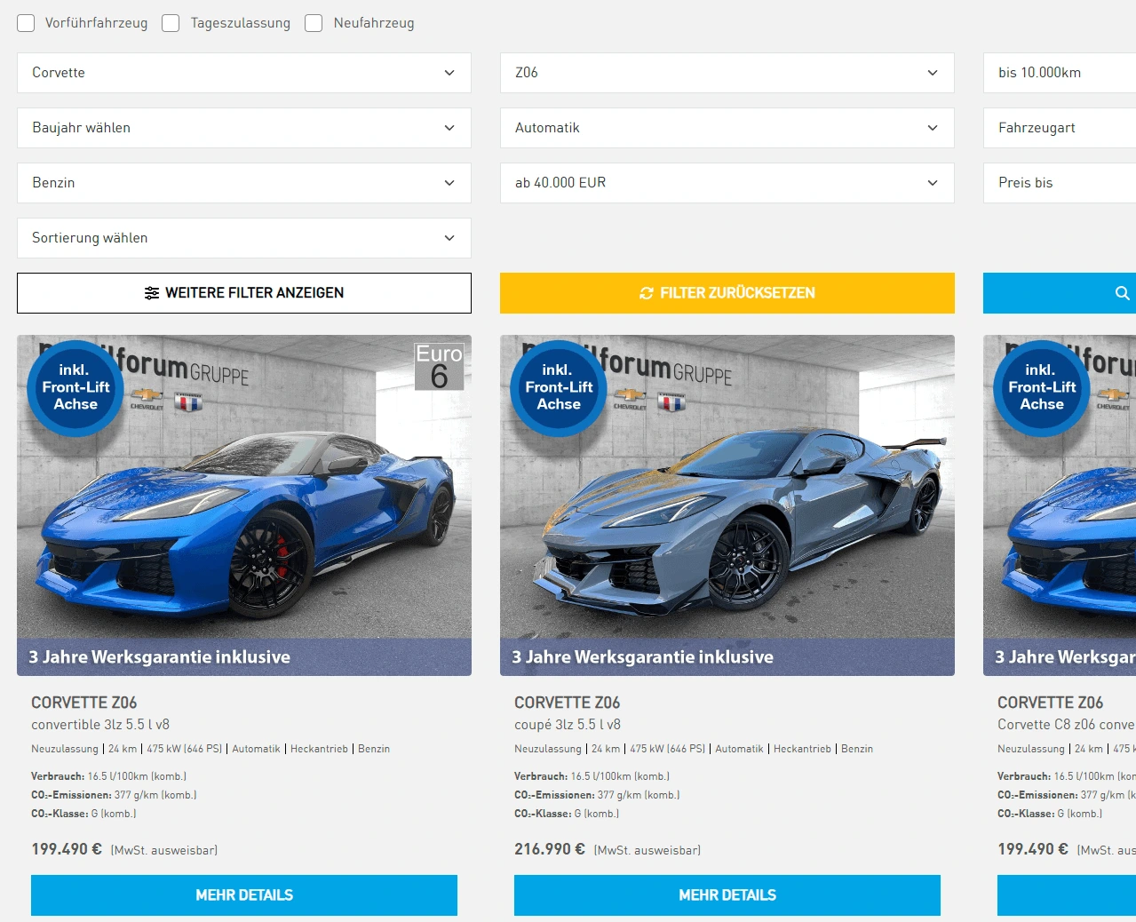 Carposé Fahrzeugsuche Interface